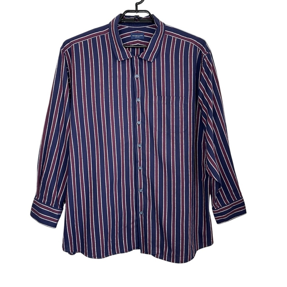 Proper Cloth Mens Striped Button Up Shirt Sz 19.5 Blue Red Long Sleeve Cotton